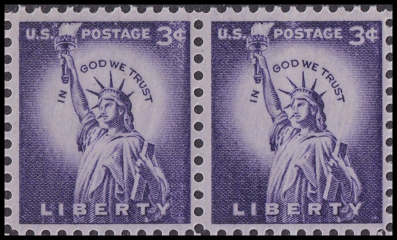 US 1035 Statue of Liberty 3c horz pair (2 stamps) MNH 1954