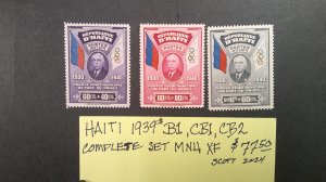 Haiti 1939 Semi-Postals. Scott# B1, CB1, CB2 MNH XF SUPERB NEVER HINGED set of 3