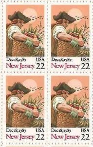 1987 New Jersey Statehood Block of 4 22c Postage Stamps, Sc#2338, MNH, OG