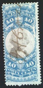 Scott #R114 - 40c Blue & Black - 2nd Issue - Used - Thin