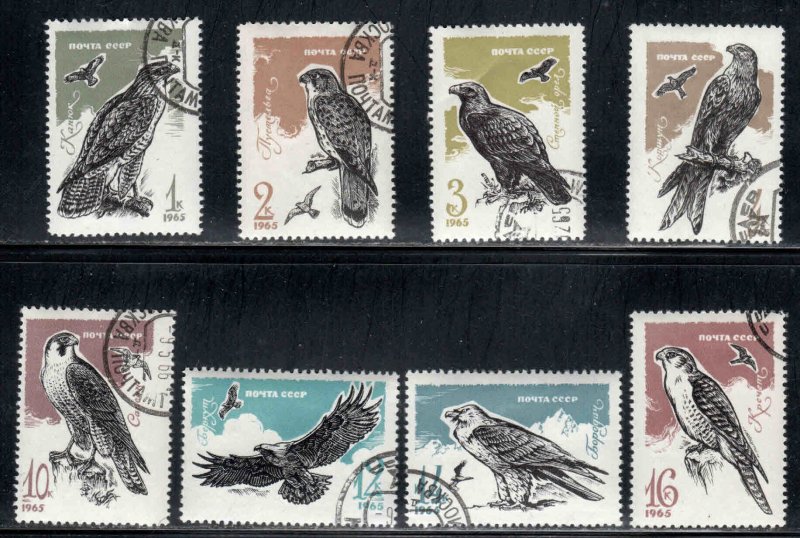 Russia #3124-31 ~ Cplt Set of 8 ~ Eagles, Falcon, Birds ~ Ucto, LHM  (1965)