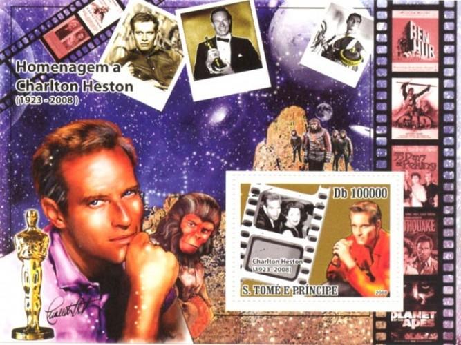 SAO TOME E PRINCIPE 2008 SHEET IN MEMORY CHARLTON HESTON CINEMA ACTORS st8601b