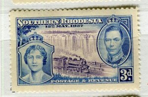 S.RHODESIA; 1937 early GVI Coronation issue fine Mint hinged Shade of 3d. value