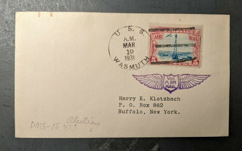 1931 USS Wasmuth Navy Airmail Cover to Buffalo NY Ship Cancel