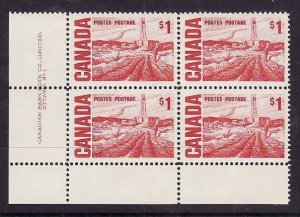 Canada-Sc#465B- id5-unused NH plate block #1-LL-Oil Field-Centennial-1967-