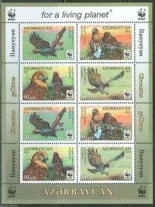 AZERBAIJAN  2014 WORLD WIDLIFE FUND BIRDS SHEET OF EIGHT SHEET MINT NH