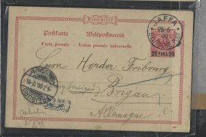 PALESTINE (P1502B)  1900 GERMAN OFFICES IN LEVANT 20P ON PSC JAFFA TO GERMANY 