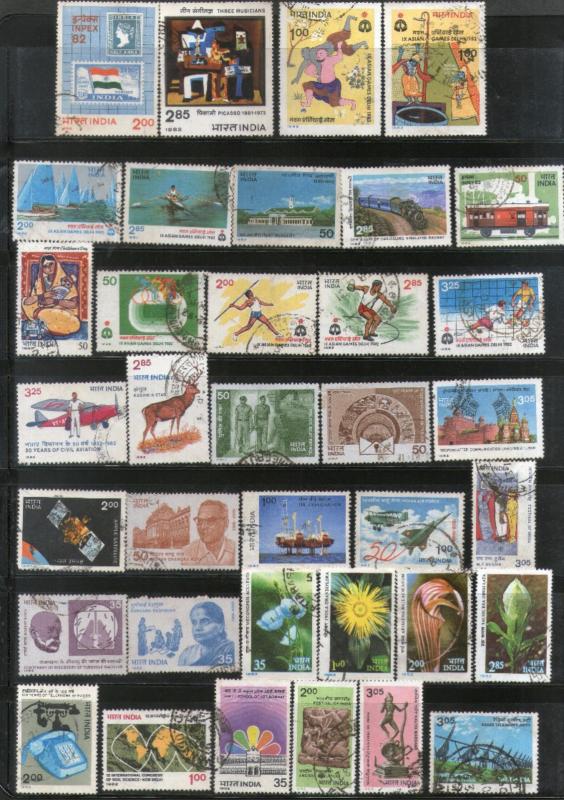 India 1982 Used Year Pack of 36 Stamps Painting Railway Wildlife Games Flower...