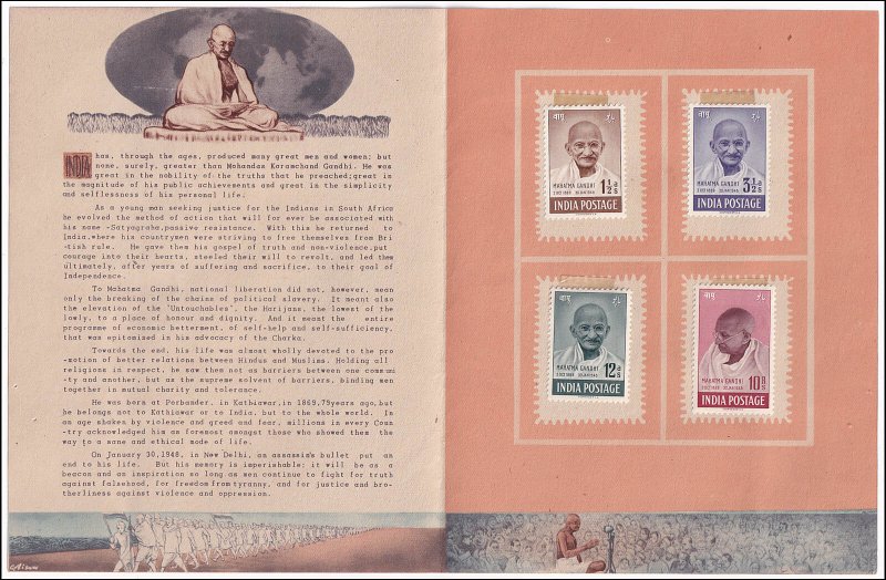 INDIA - 1948 MAHATMA GANDHI MEMORIAL STAMPS - FOLDER