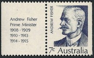 AUSTRALIA SG#505 Prime Ministers Andrew Fisher with tab (1972) MNH