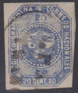 COLOMBIA 1859 Sc 6 UNLISTED VIOLET BLUE SHADE USED MOST SCARCE!