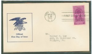 US 854 1939 3c Washington inauguration on an addressed (typed) FDC with a generic cachet