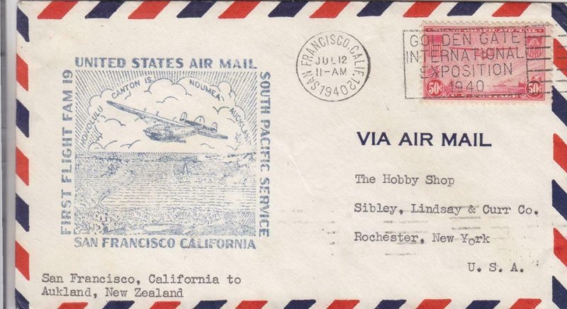 1940, 1st Flt., FAM-19, San Francisco, CA to Auckland, NZ, See Remark (38935)