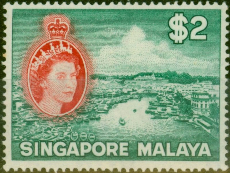 Singapore 1955 $2 Blue-Green & Scarlet SG51 Fine Mtd Mint