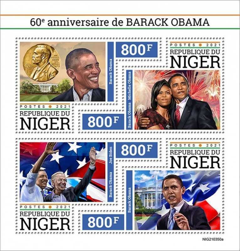 Niger - 2021 Barack Obama Anniversary - 4 Stamp Sheet - NIG210350a