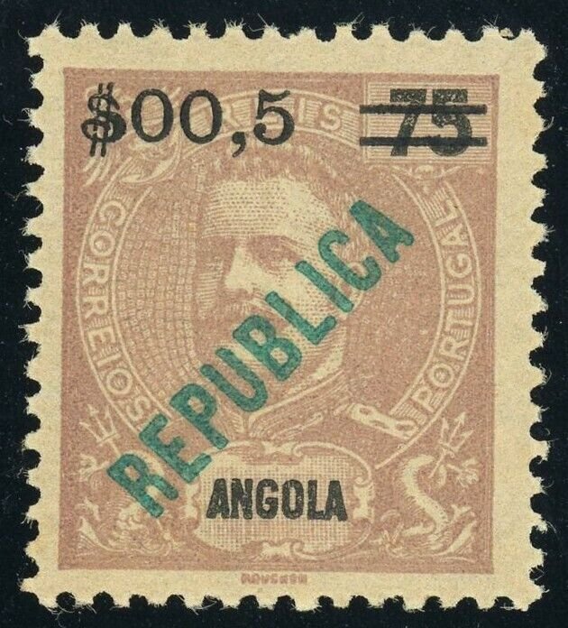 Angola Republic 1921 Overprint Postage Certificate King Carlos 0.05c on 75c MNH