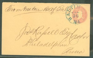 US  Baltimore, MD, July 26 ?? on Postal Stationey Cover to Philadelphia, Endorsed From Western RR of Baltimore