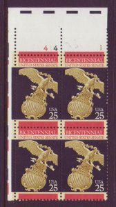 1989 US Senate Plate Block of 4 25c Postage Stamps, Sc# 2413, MNH, OG