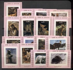 Umm Al Qiwain 1972 Mi#1146-1161 Animals deluxe MS, pink borders, IMPERF MUH