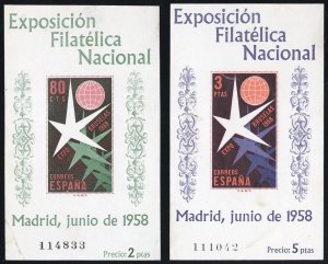 Spain Stamps # 877a-78a MLH XF Souvenir Sheet Scott Value $55.00