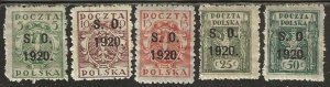 Eastern Silesia  41-45, mint,  hinged, some with hinge remnants. 1920.  (D240)