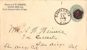 United States California Santa Cruz 1891 cork killer  Postal Stationery Envel...