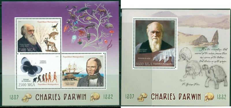 Charles Darwin Science Prehistoric Butterflies Turtles Madagascar MNH stamps set