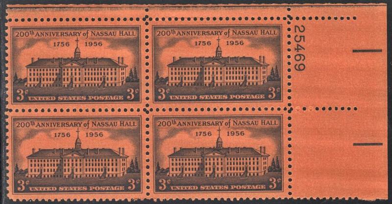 SC#1083 3¢ Nassau Hall, 200 Years PB MNH  