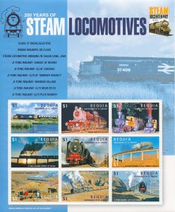 Bequia Gren St Vincent 2006 MNH Trains Stamps Rail Steam Locomotives 9v M/S II