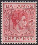 1938 - 1946 Bahamas KGVI one penny issue MNH Sc# 101 CV $10.50 Stk #3