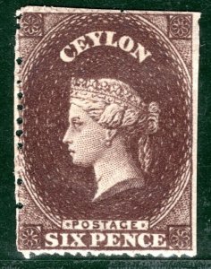 CEYLON QV Classic Stamp SG.31 6d Deep Brown ROUGH PERF Mint Cat £1,300 GRBLUE32