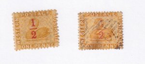 WESTERN AUSTRALIA # 55-56 VF- UNUSED & USED 1p SWANS CAT VALUE $68