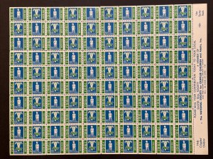 1961 Annual Crippled Children Easter Seal Sheet of 100 Stamps MNH