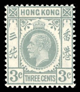 Hong Kong 1921 KGV 3c grey superb MNH. SG 119. Sc 132.