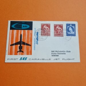 Denmark To Iran. SAS Caravelle Jet Flight. 1959 First Day Flight from Copenhagen