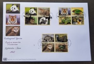 United Nation Endangered Species 2012 Tiger Panda Pheasant Owl Monkey Cat (FDC)