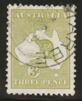 AUSTRALIA  Scott 47 the 3p Kangaroo Map stamp 1915 olive ...