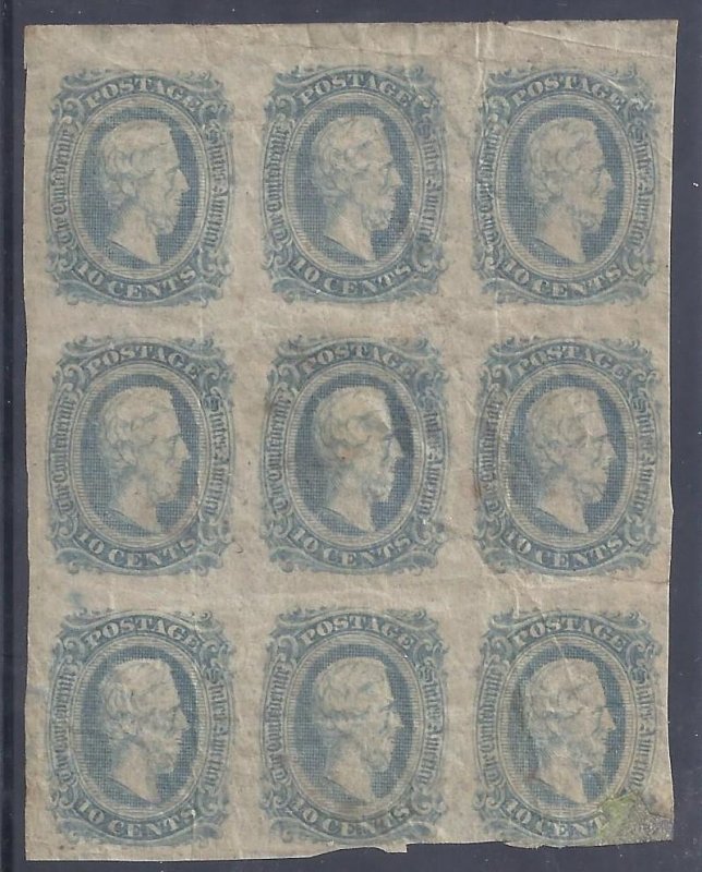 CSA Scott #11C Mint PH OG Fine block of 9