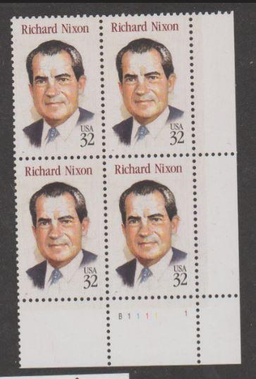 U.S. Scott #2955 Richard Nixon Stamp - Mint NH Plate Block - Plate #B11111