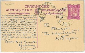 09409 -INDIA - POSTAL HISTORY - TRAVALCORE: POSTAL STATIONERY-