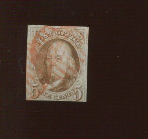 1 Franklin Imperf Used Stamp with Attractive Red Cancel (Bx 3316)