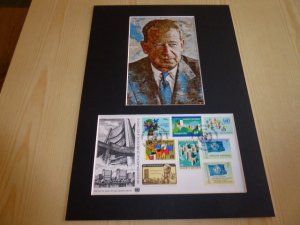 Dag Hammarskjold UN Art Postcard and FDC mount matte size A4