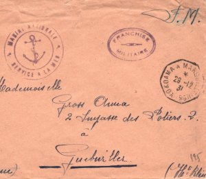 FRANCE Maritime F.M. Cover *MARSEILLE A YOKOHAMA* French Navy 1931 Cachet MA557