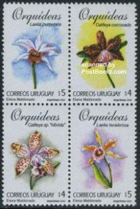 Uruguay 2000, Orchids 4v [+], MNH