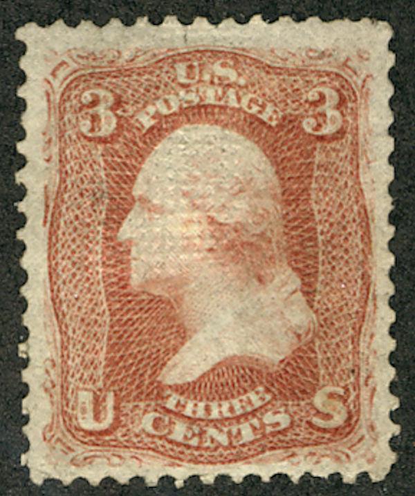 US #94 SCV $950. 3c Washington grilled, XF-SUPERB mint hinged, SUPER CENTERIN...