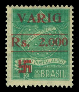 BRAZIL 1927 AIRMAIL - VARIG - Surch. 2000r/1300r green Scott # 3CL12 mint MH