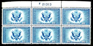 U.S. #CE1 MINT PL# BLOCK OF 6 OG NH CREASES