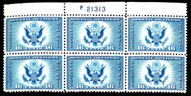 U.S. #CE1 MINT PL# BLOCK OF 6 OG NH CREASES