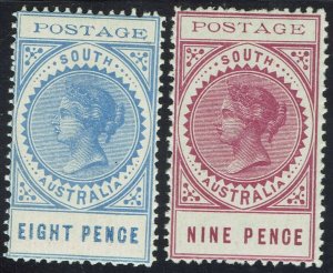 SOUTH AUSTRALIA 1902 QV THIN POSTAGE 8D AND 9D MNH **