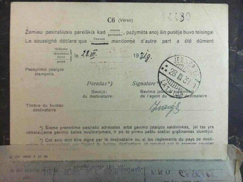 1931 Kaunas Lithuania Receipt Of Payment Cover Banking House